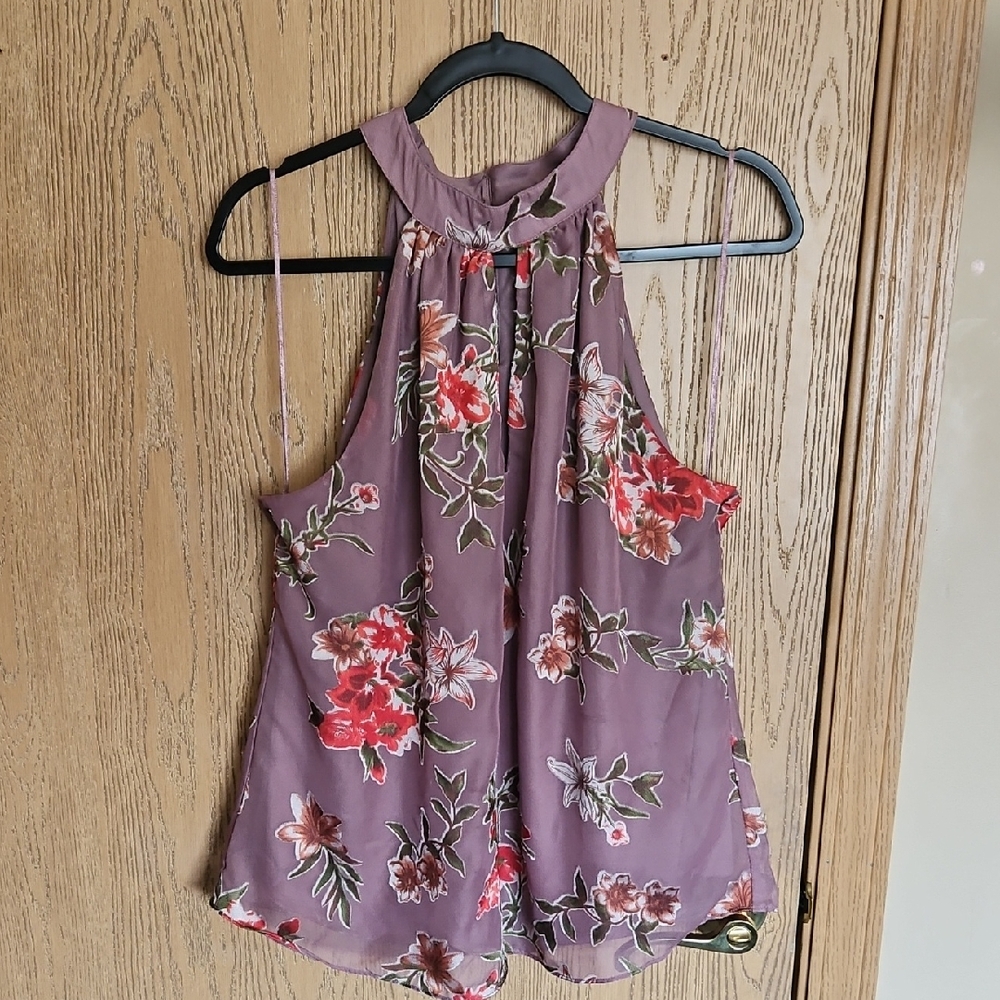 Calligraphie Floral Halter Neck Top - Purple
